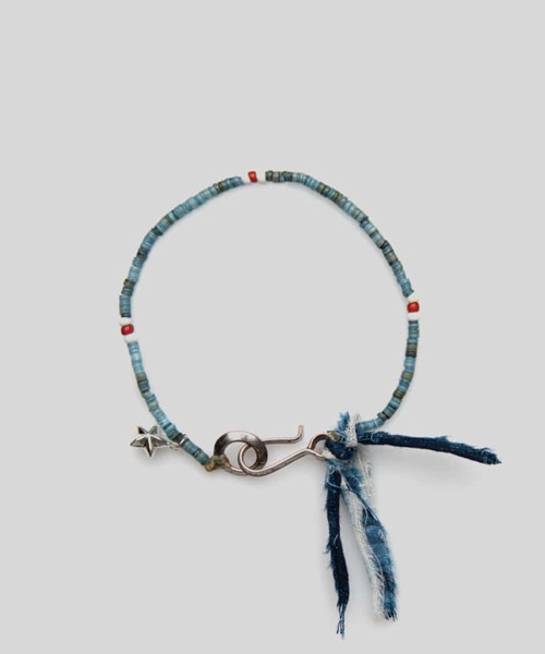 [노스웍스] Indigo Dyed Shell &amp; White hearts Beads Bracelet (D-620)