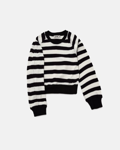 [카락터] (W)Mingle striped knit / Black ivory