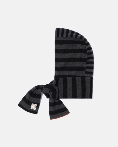[카락터] Striped knit balaclava muffler / Black charcoal