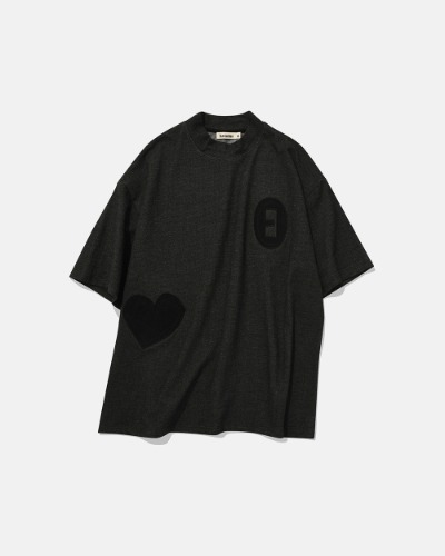[카락터] Stitched symbol mock neck T-shirts / Denim charcoal