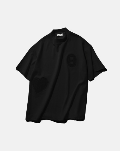 [카락터] Stitched symbol mock neck T-shirts / Black