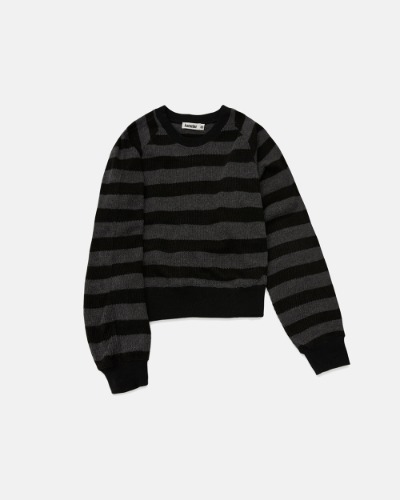 [카락터] (W)Mingle striped knit / Black charcoal
